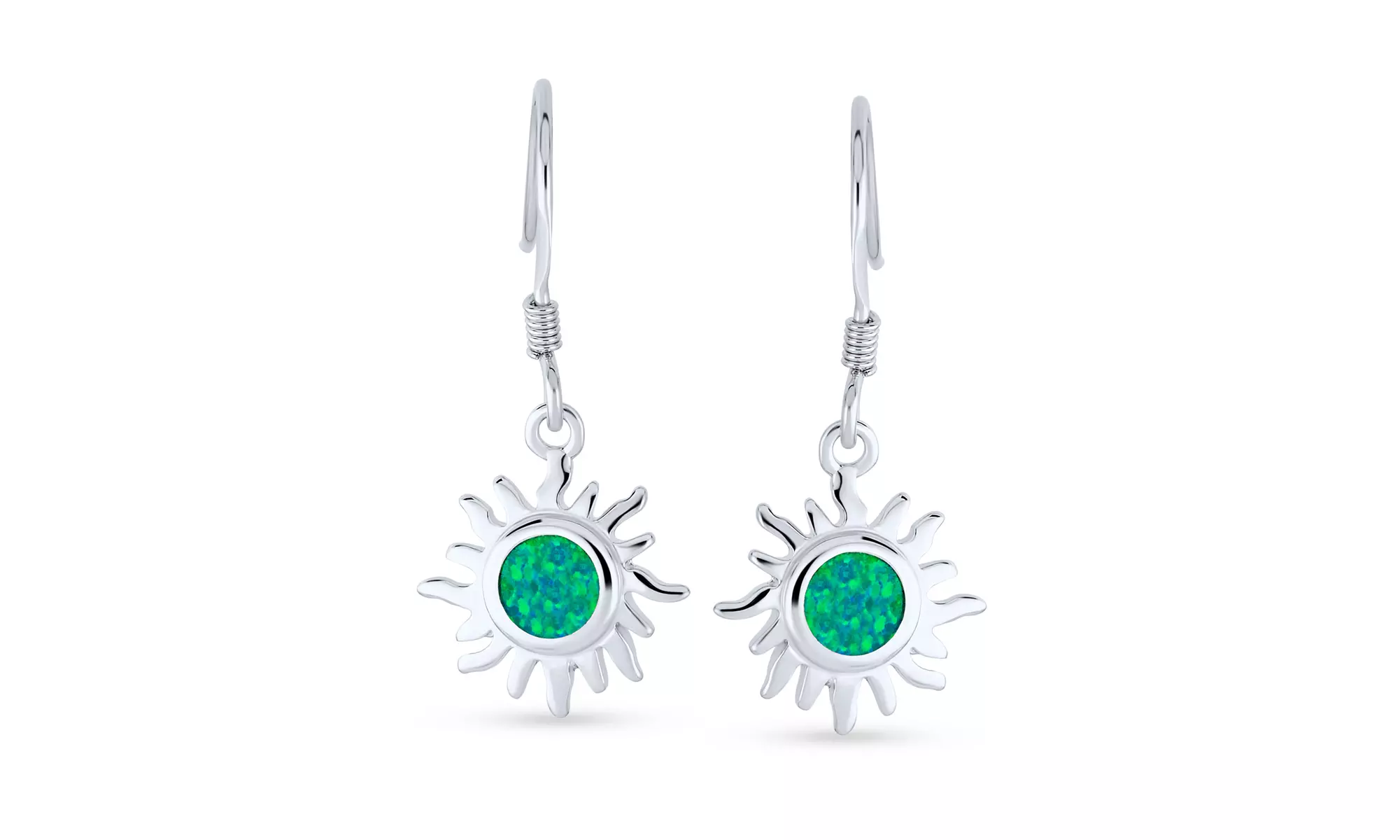 Orange Fire Opal Sun Burst Drop Earrings 925 Sterling Silver - Primary Image