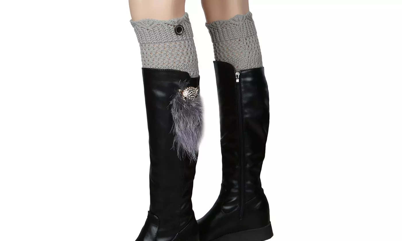 iMounTEK Women's Winter Crochet Knit Boot Button Sock Topper Cuff Leg Warmers