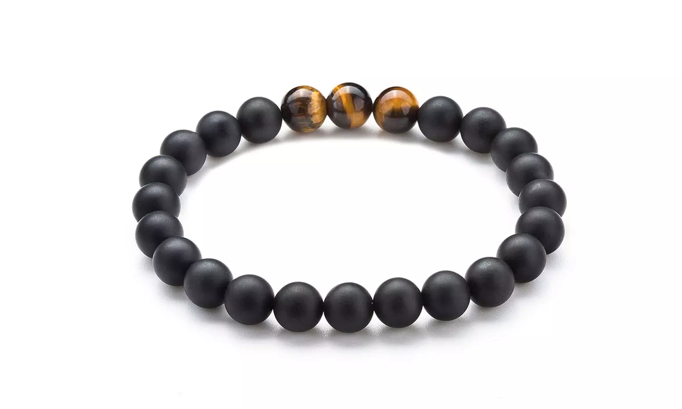 Handmade 8MM Natural Stone Prayer Beads Tiger Eye Bracelet for Men Women