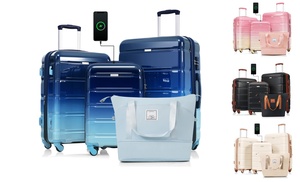 Four-Piece 20-Inch ABS Suitcase Luggage Set with USB Port