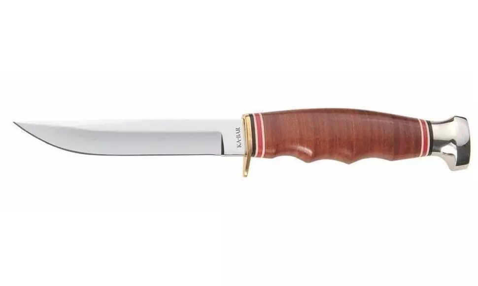 KA-BAR Hunter Fixed Blade Knife, Stacked Leather Handle w/ Sheath #1232 - Second Medium