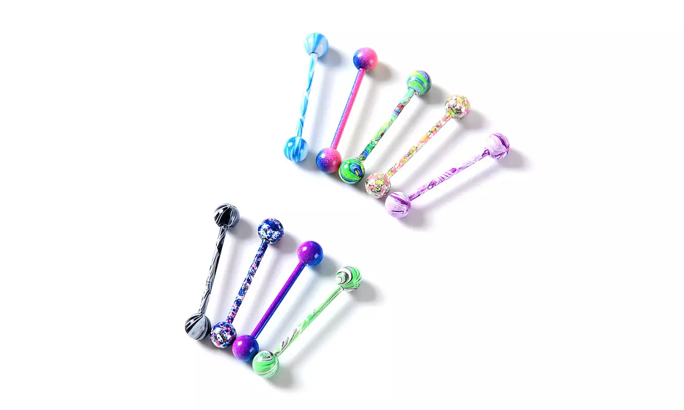 10Pcs Stainless Steel Tongue Rings Set Body Piercing Jewelry Retainer
