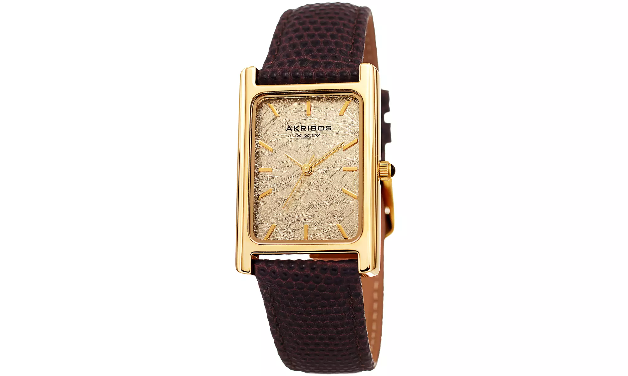 Akribos XXIV Men's Sleek Rectangular Brown Leather Strap Watch - Primary Image