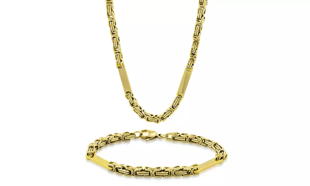 Men's Byzantine Link Necklace and Bracelet Set With Bar by Elite Force - Primary Image