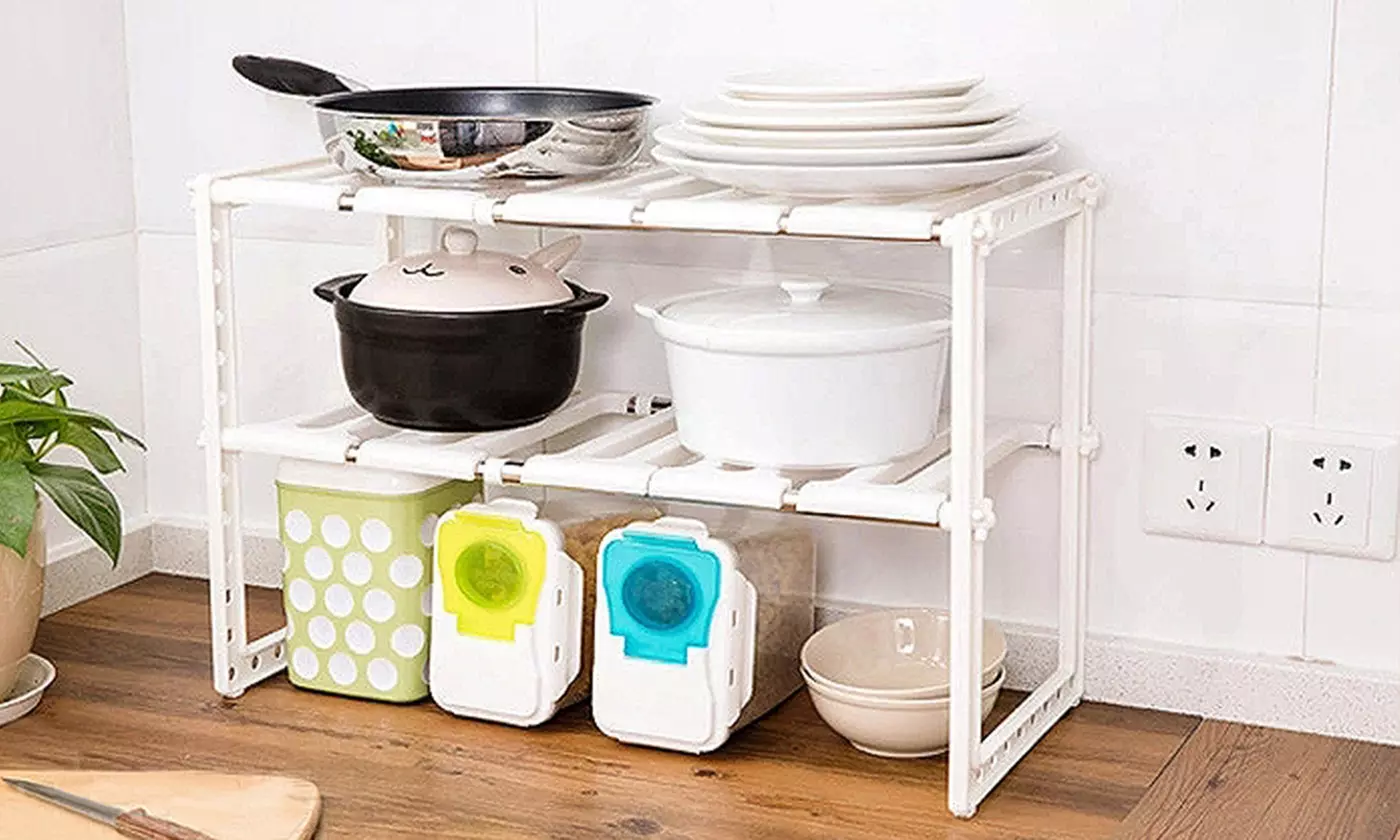 iMounTEK 2-Tier Under Sink Organizer Retractable Rack Holders Storage Shelf