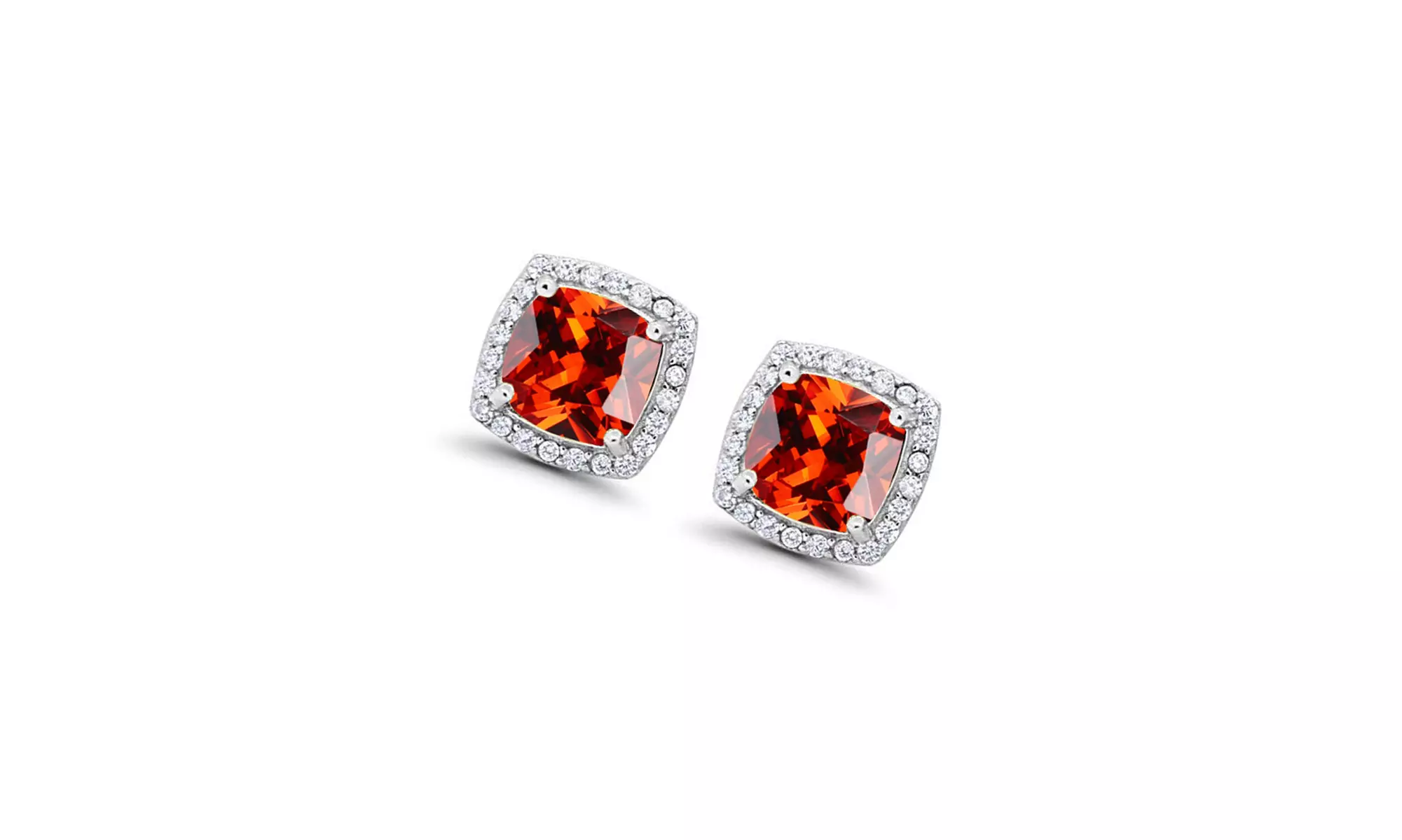 Paris Jewelry 14k White Gold Created Halo Princess Cut Ruby Stud Earrings Plated