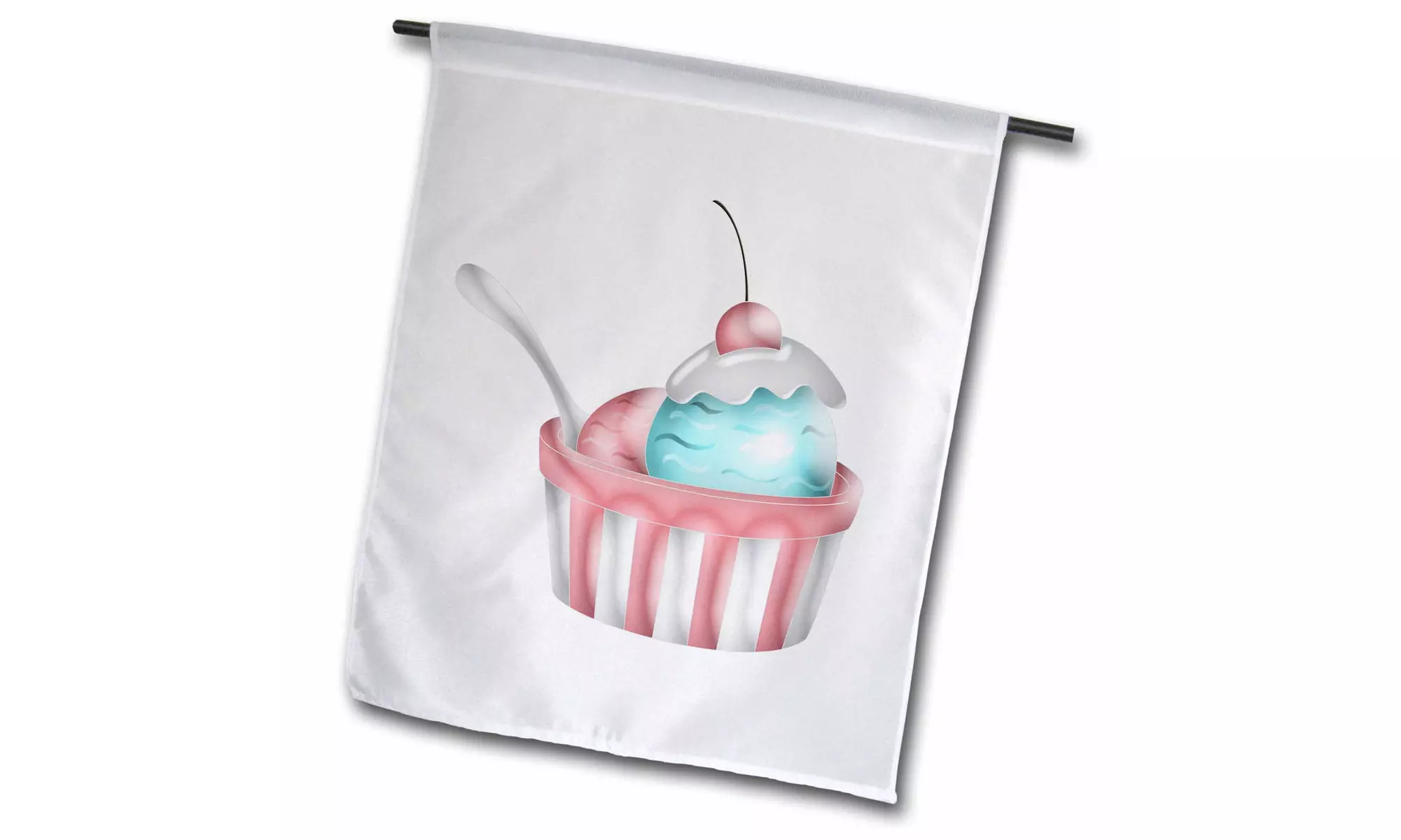  Garden Flag Bowl Of Ice Cream With Cherry and Spoon Illustration In Pink, Aqua - Second Medium