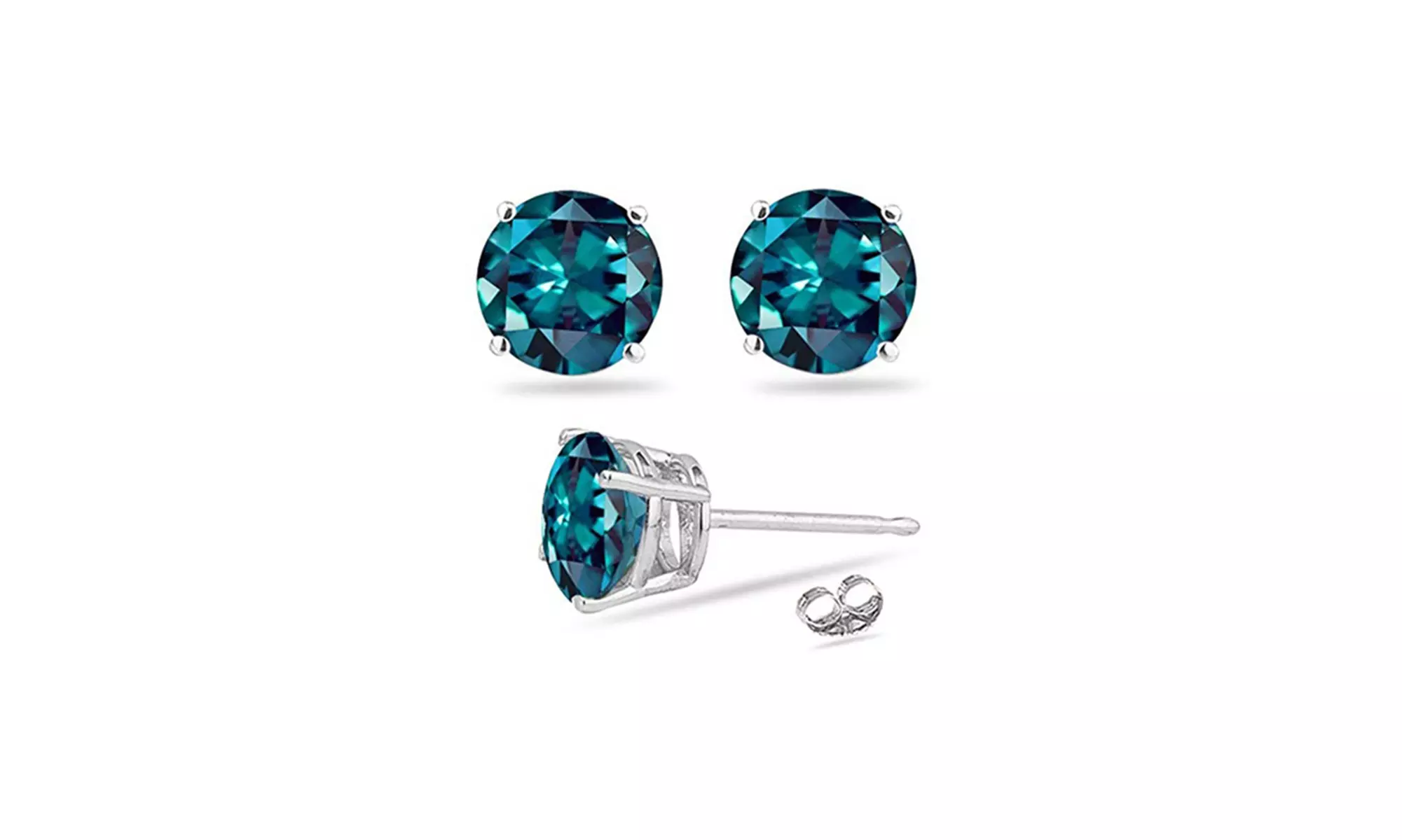 14K White Gold Plated Round 1 Ct London Blue Topaz Stud Earrings - Second Medium