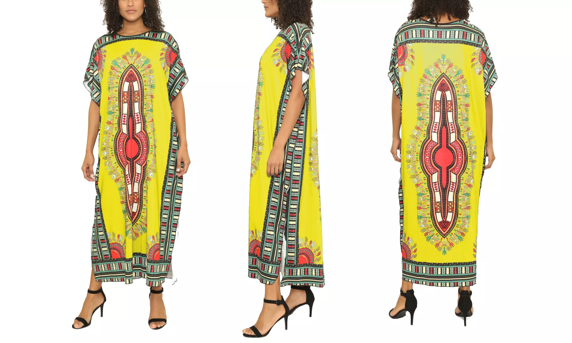 African Print Dashiki Ankle-Length Maxi Dress Kaftan for Women With Headwrap - Second Medium