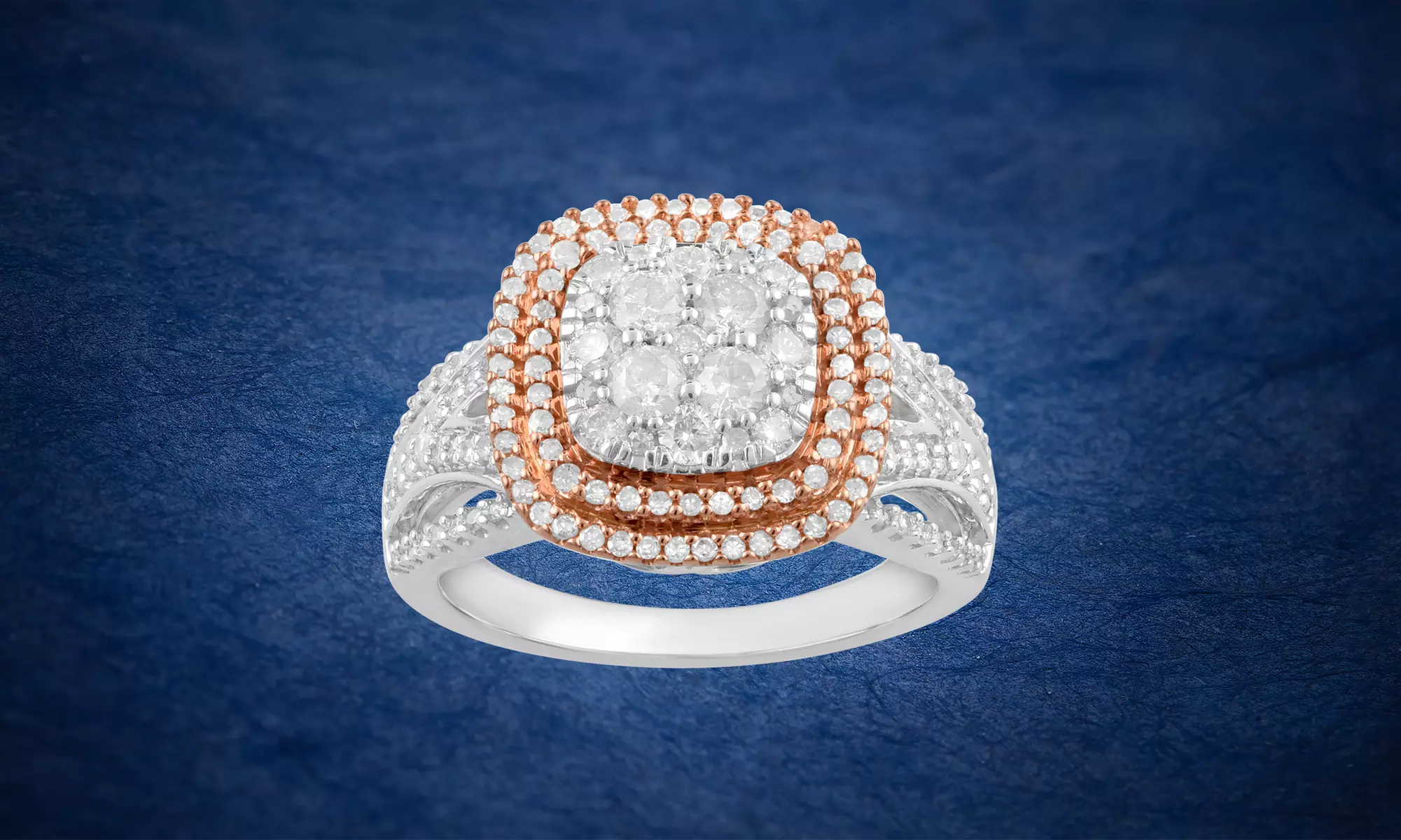 1.0 Cttw. Diamond Cushion Cluster Halo Ring In 10K Gold by Brilliant Diamond