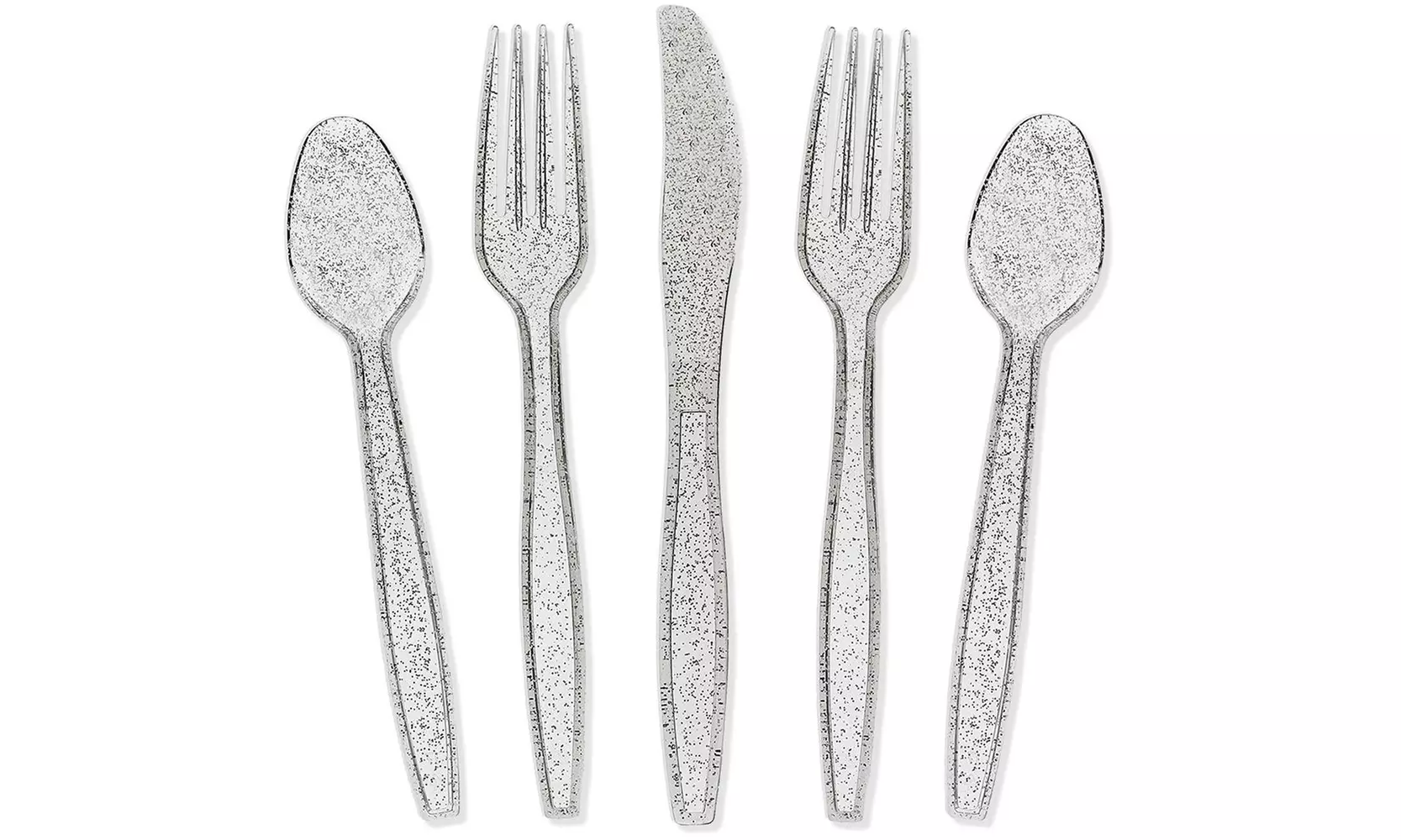 Juvale Silver Glitter Plastic Cutlery Set of 48 Forks Knives and Spoons (Silver) - Primary Image