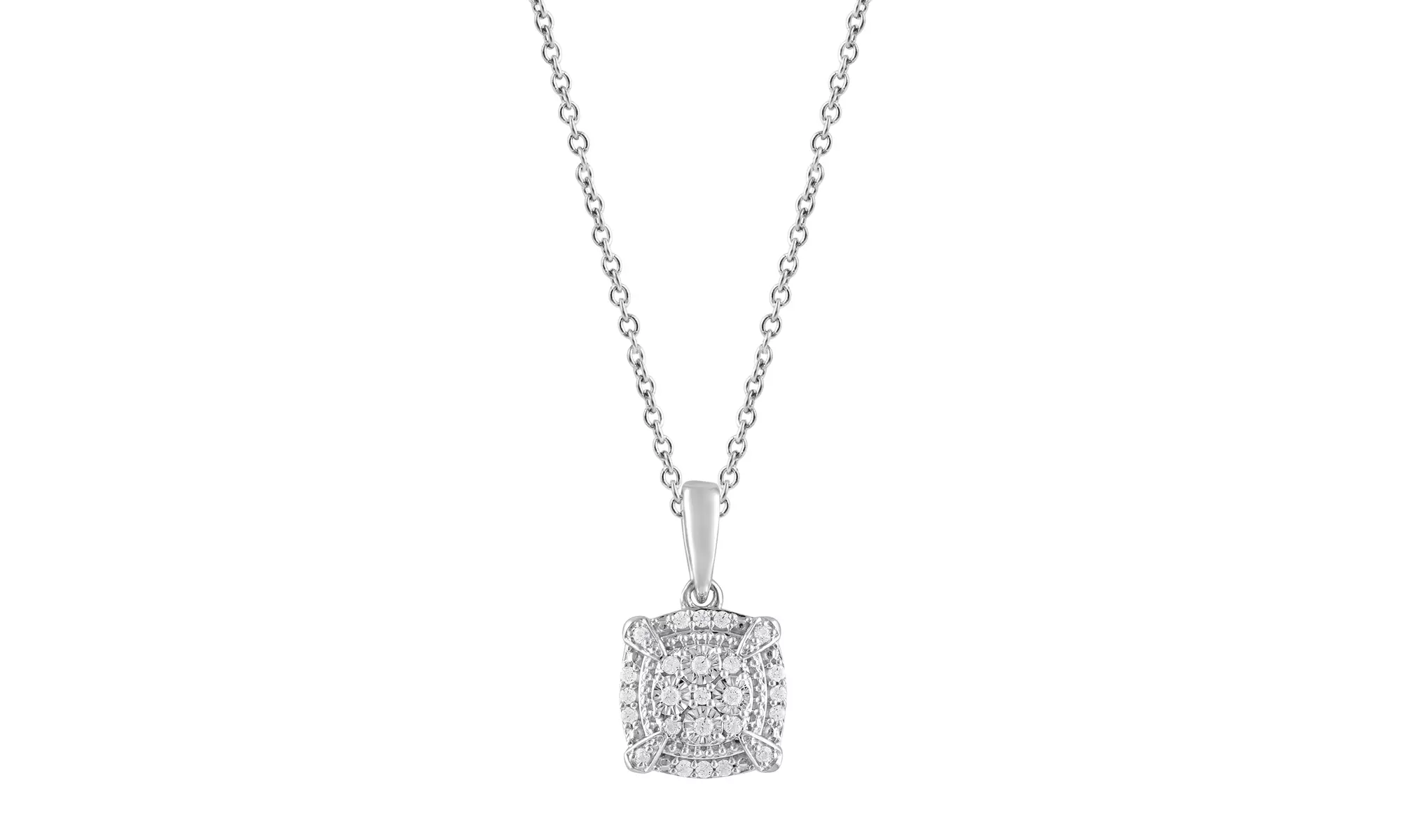 1/10 CTTW Diamond Cluster Pendant Necklace Set Sterling Silver