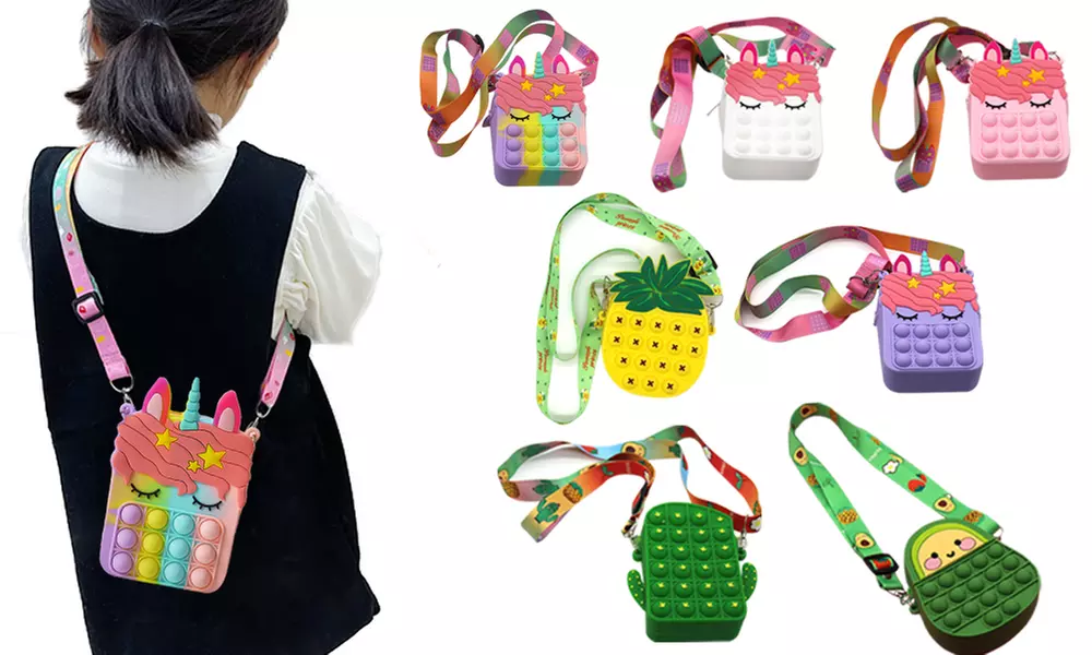 Pop-It Bubble Unicorn Fruits Fidget Handbag Purse for Childrens - Primary Image