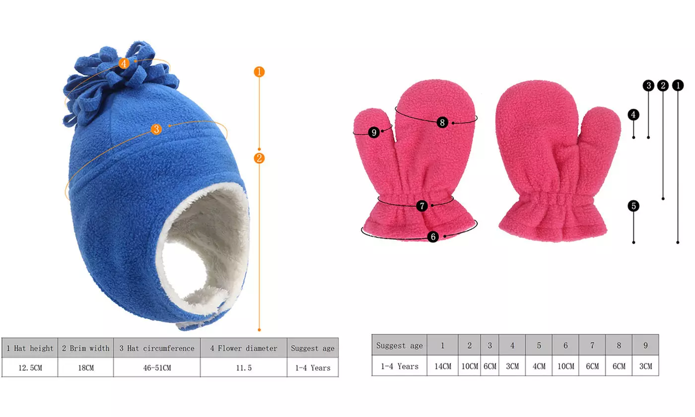 Baby Kids Winter Warm Sherpa Lined Warm Fleece Pilot Hat and Mittens Sets