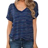 Image 5: Women's Shirts Tops Casual Stripes Short Sleeve Loose Blouse Tunics