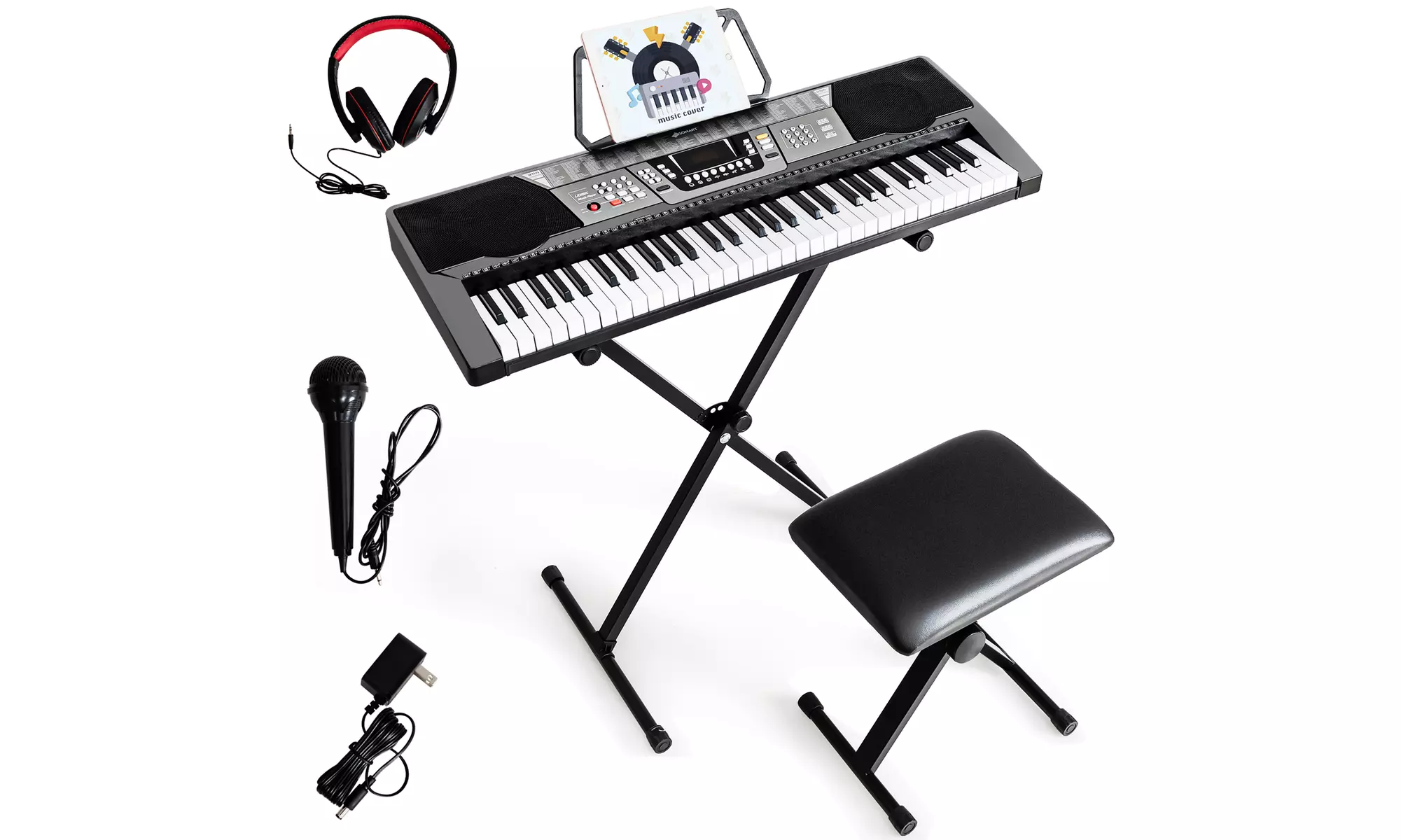 Costway 61-Key Electronic Keyboard Piano Set w/Stand Bench Headphones Microphone - Primary Image