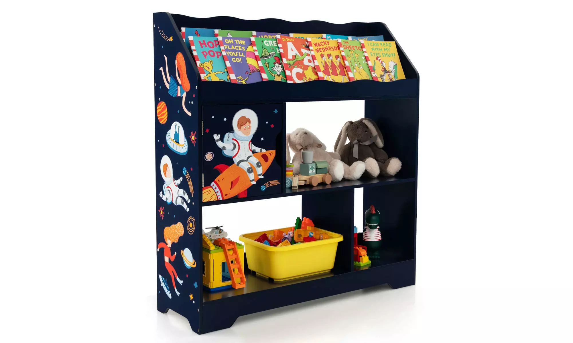 Costway Toy Storage Organizer Display Stand 3-In-1 Kids Toy Shelf w/ Book Shelf
