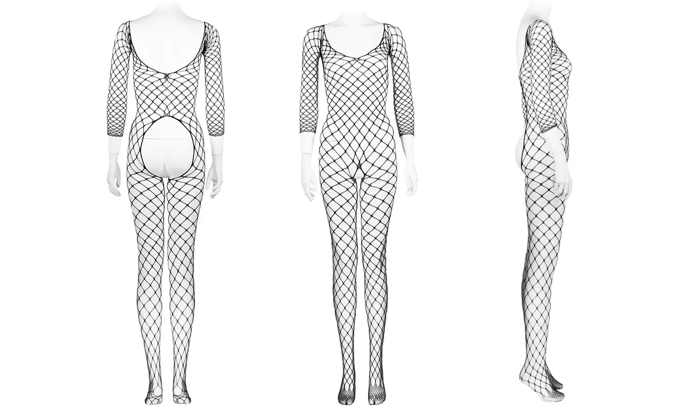 Leg Avenue Women's Fence Net Off The Shoulder Long Sleeve Bodystocking Lingerie - Primary Image