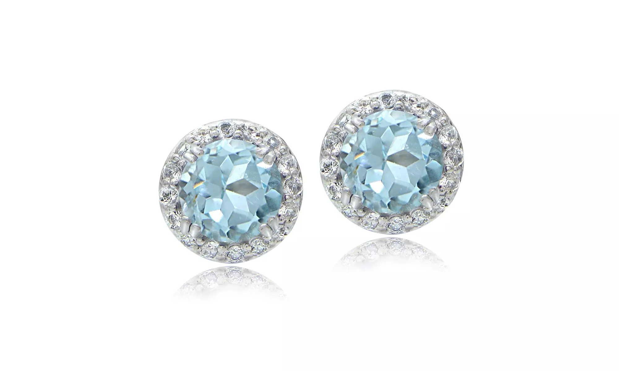 White Gold Plated 3 Ct Round Blue Topaz Halo Stud Earrings - Second Medium