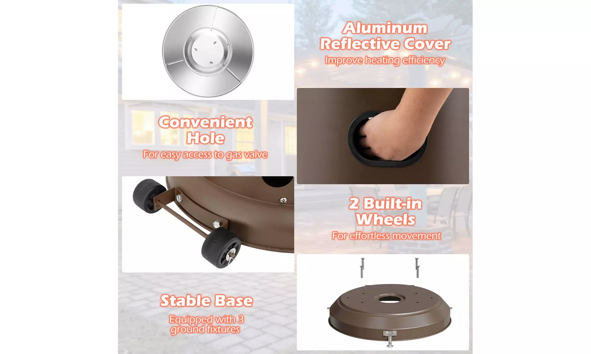 50,000 BTU Patio Heater with Wheels Round Table Design & Stainless Steel Burner