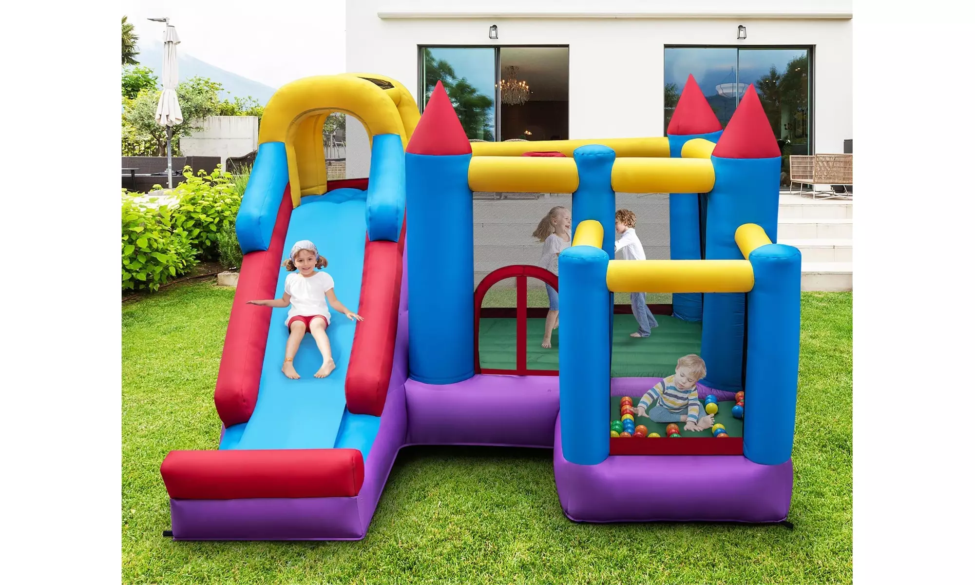 Costway 5-In-1 Inflatable Bounce Castle with Basketball Rim & Climbing Wall Blow - Primary Image