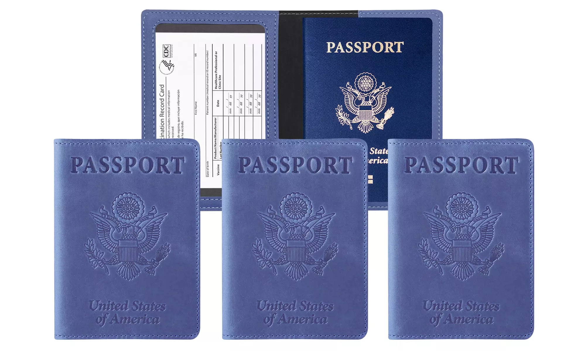 3:Pack RFID Multi-function Passport Holder with CDC Vaccination Card Slot 