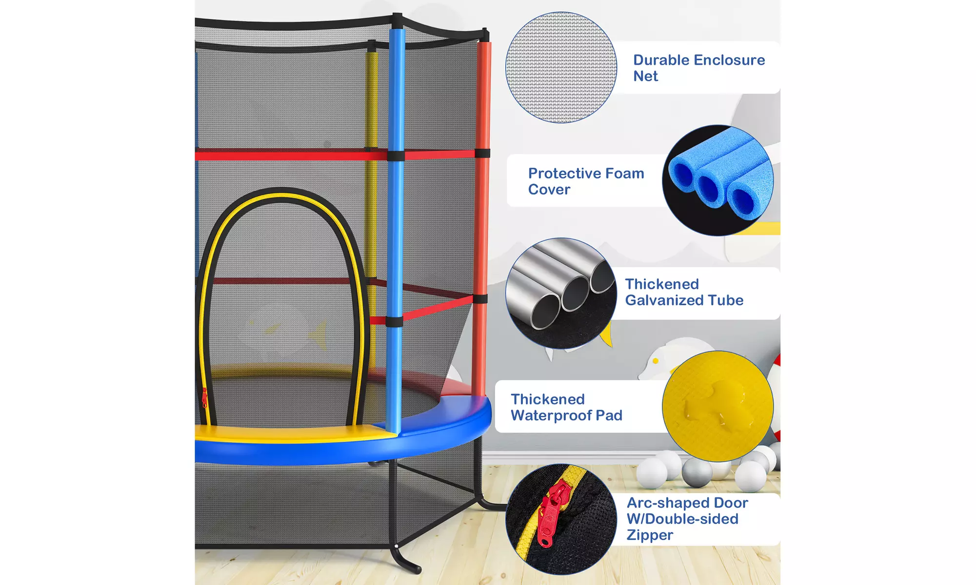 Youth Jumping Round Trampoline 55'' Exercise W/ Safety Pad Enclosure Combo Kids