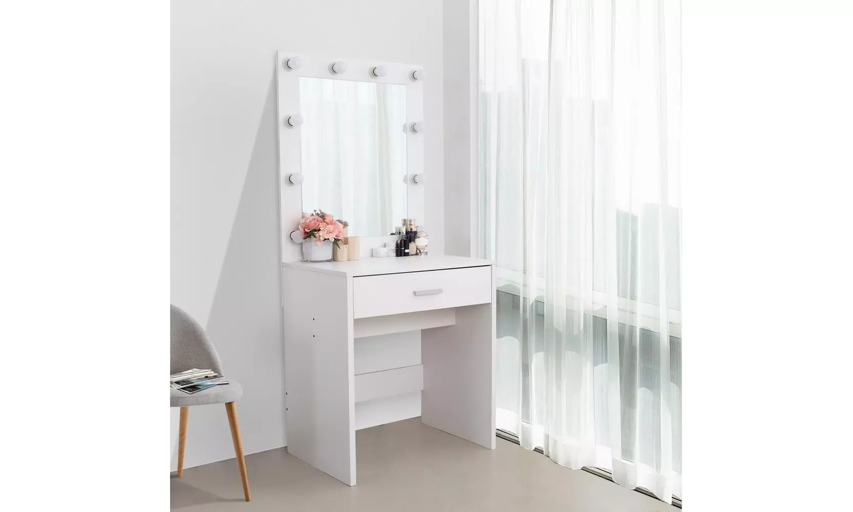 Vanity Table with Lighted Mirror, Makeup Vanity Dressing Table with Lights - Primary Image