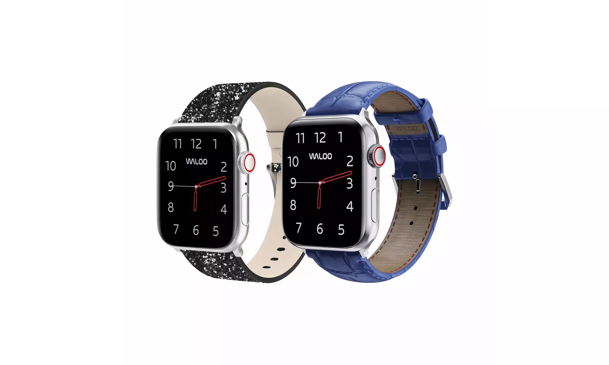 Waloo 2-Pack Leather Bling and Crocodile Embossed Apple Watch Bands