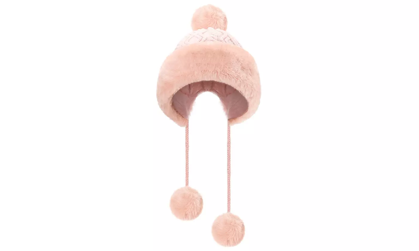 Women Winter Warm Faux Fur Knit Pom Pom Hat Beanie Bobble Ski Fleece Lined 