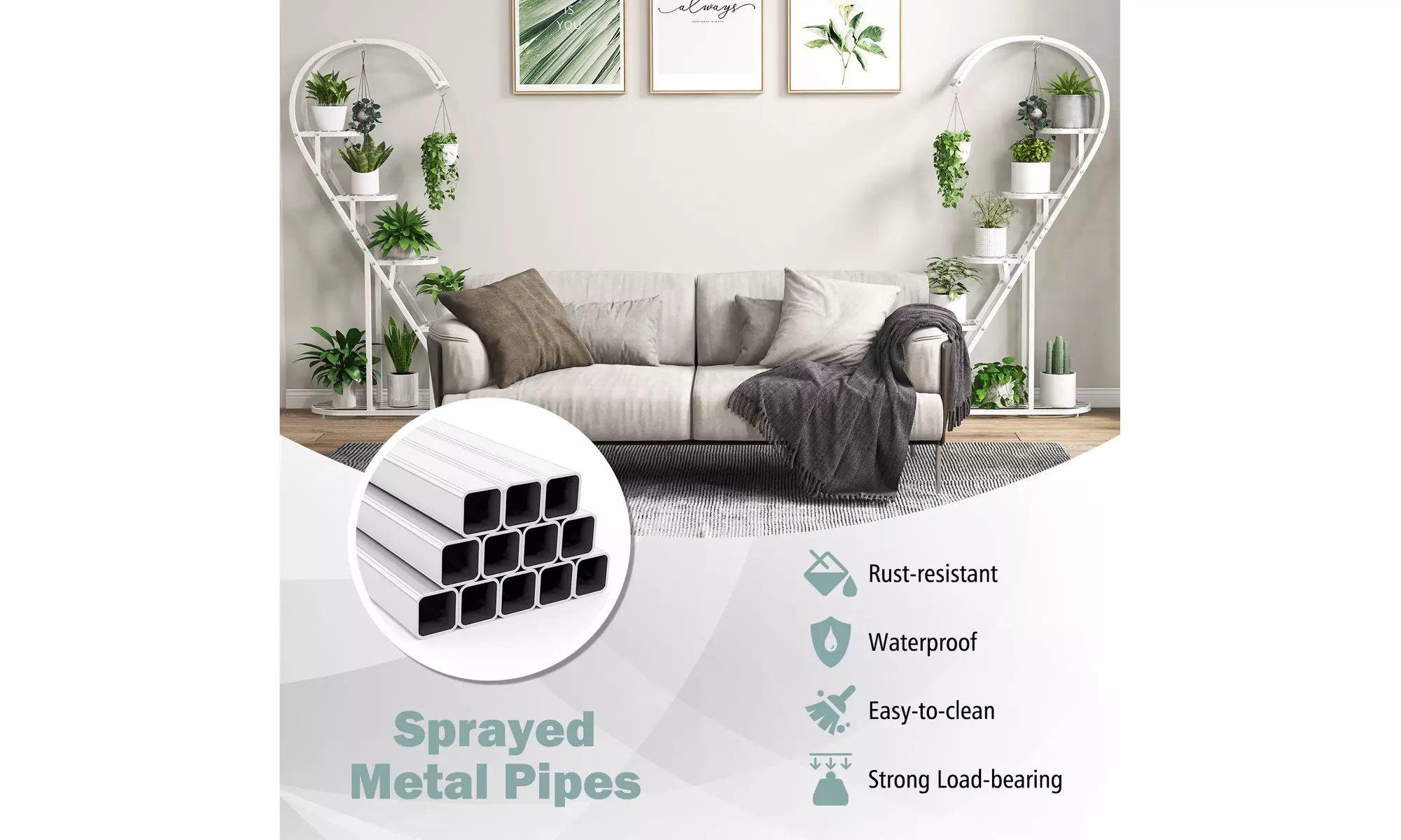5 Tier Metal Plant Stand Heart-shaped Shelf w/ Hanging Hook for Multiple Plants