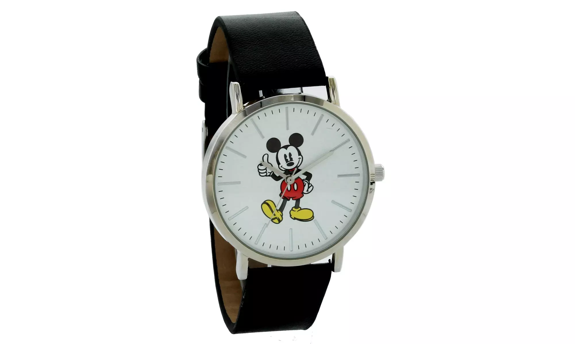 Disney Mickey Mouse Watch watch Silver Case Black Band MK1521 - Primary Image