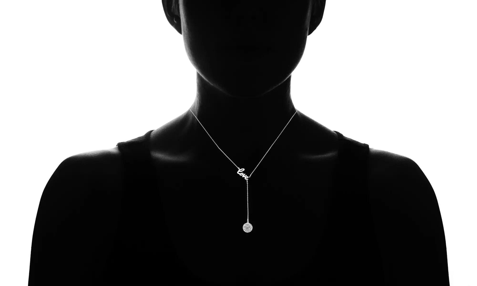 Sterling Silver Crystal Love Y Necklace