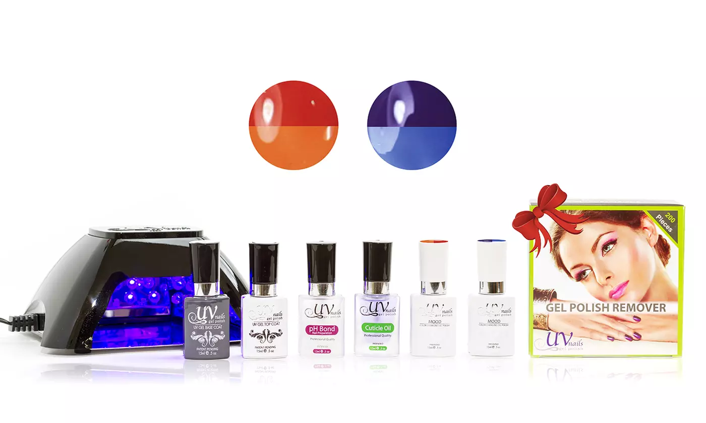 UV-Nails Mood-Changing Gel Nail Polish Starter Kit With Remover Wraps - Second Medium