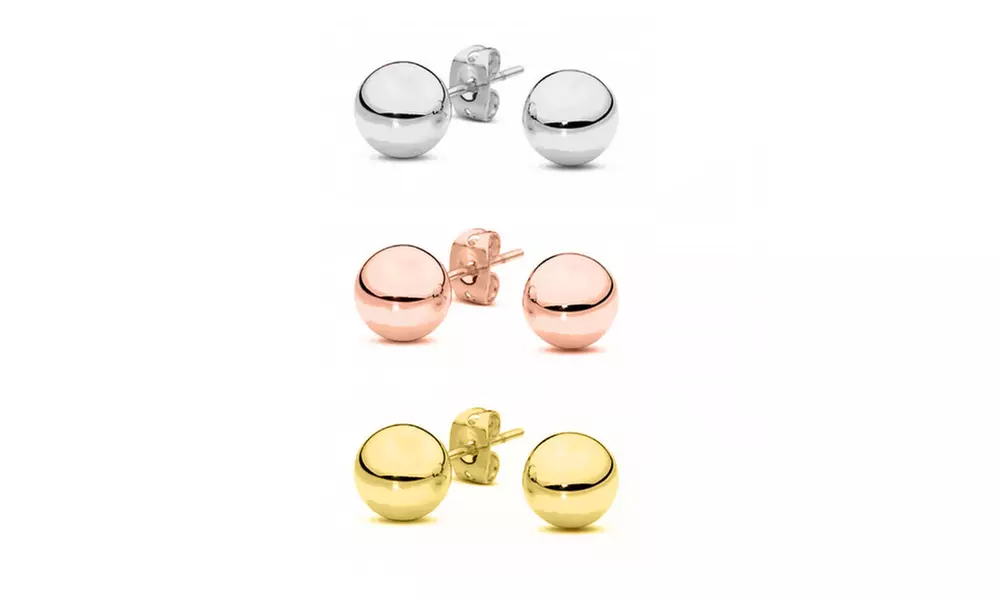 6mm Sterling Silver and 18K Gold Plated Ball Studs Set by Verona (3-Piece) - Primary Image