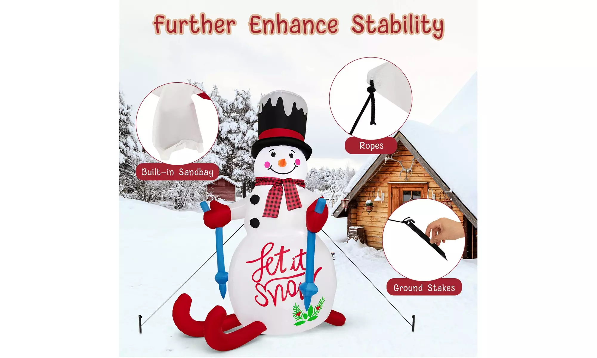 Costway 6FT Inflatable Christmas Skiing Snowman Blow up Party Decor LED Lights