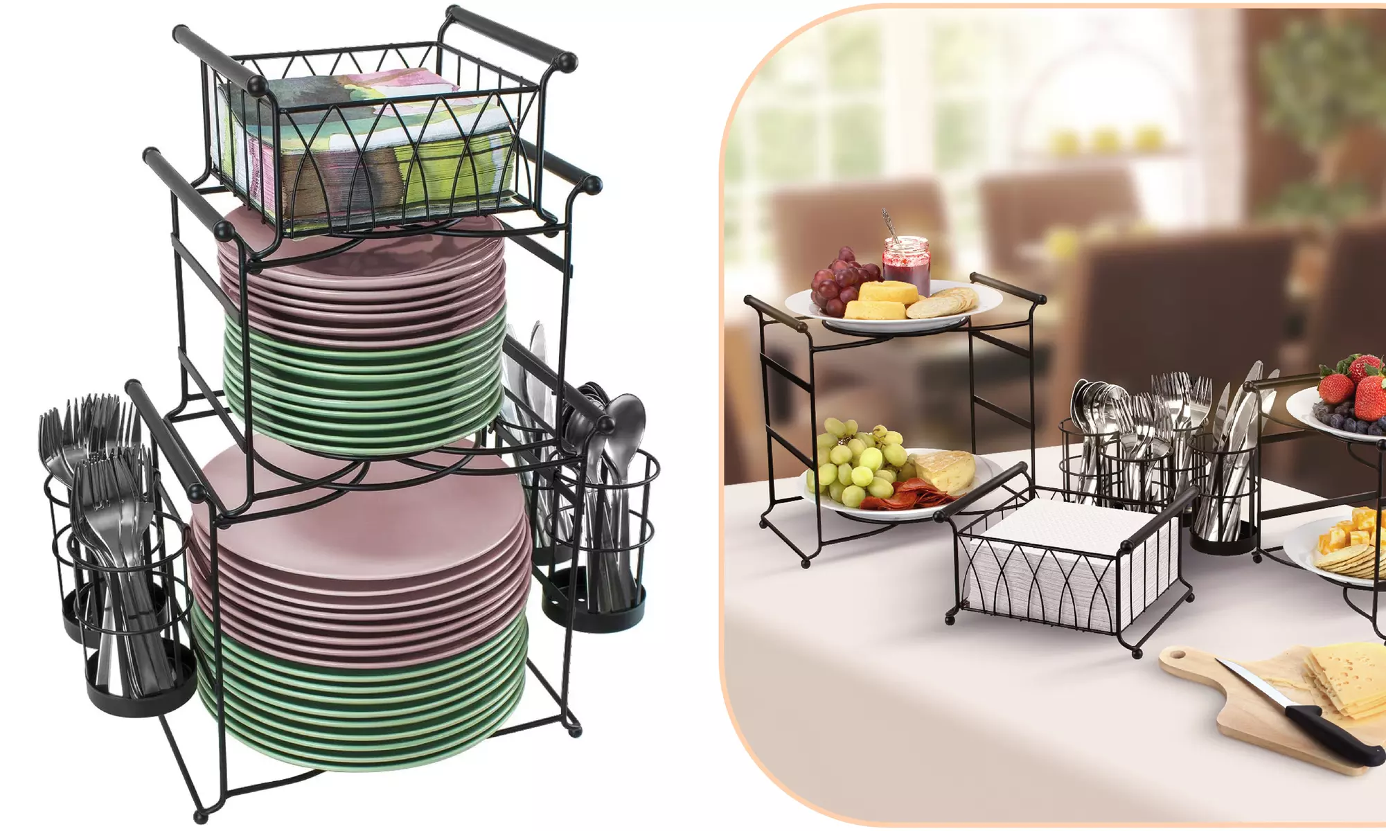 7-Piece Stackable Buffet Caddy Holder for Plates, Utensil, Silverware & Flatware - Primary Image