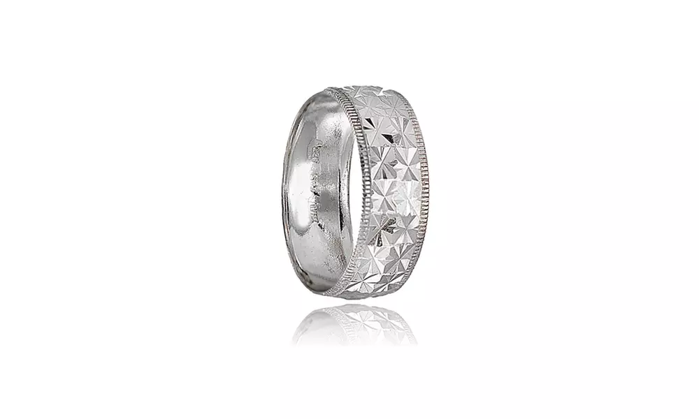 Sterling Silver Diamond-cut Wedding Band Ring