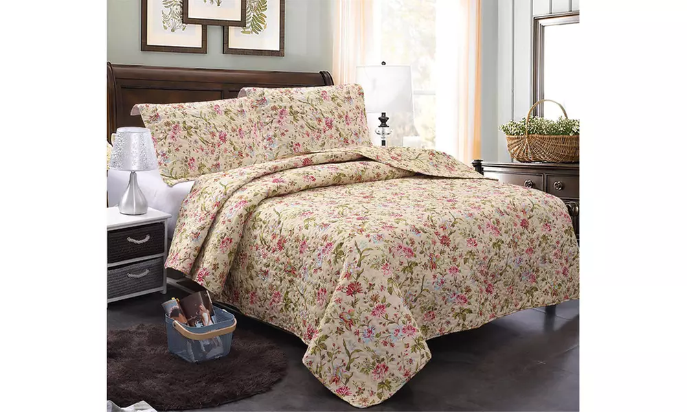 JML 3-Piece Reversible Quilt Set,Home Collection Printed Bedspread With 2 Shams