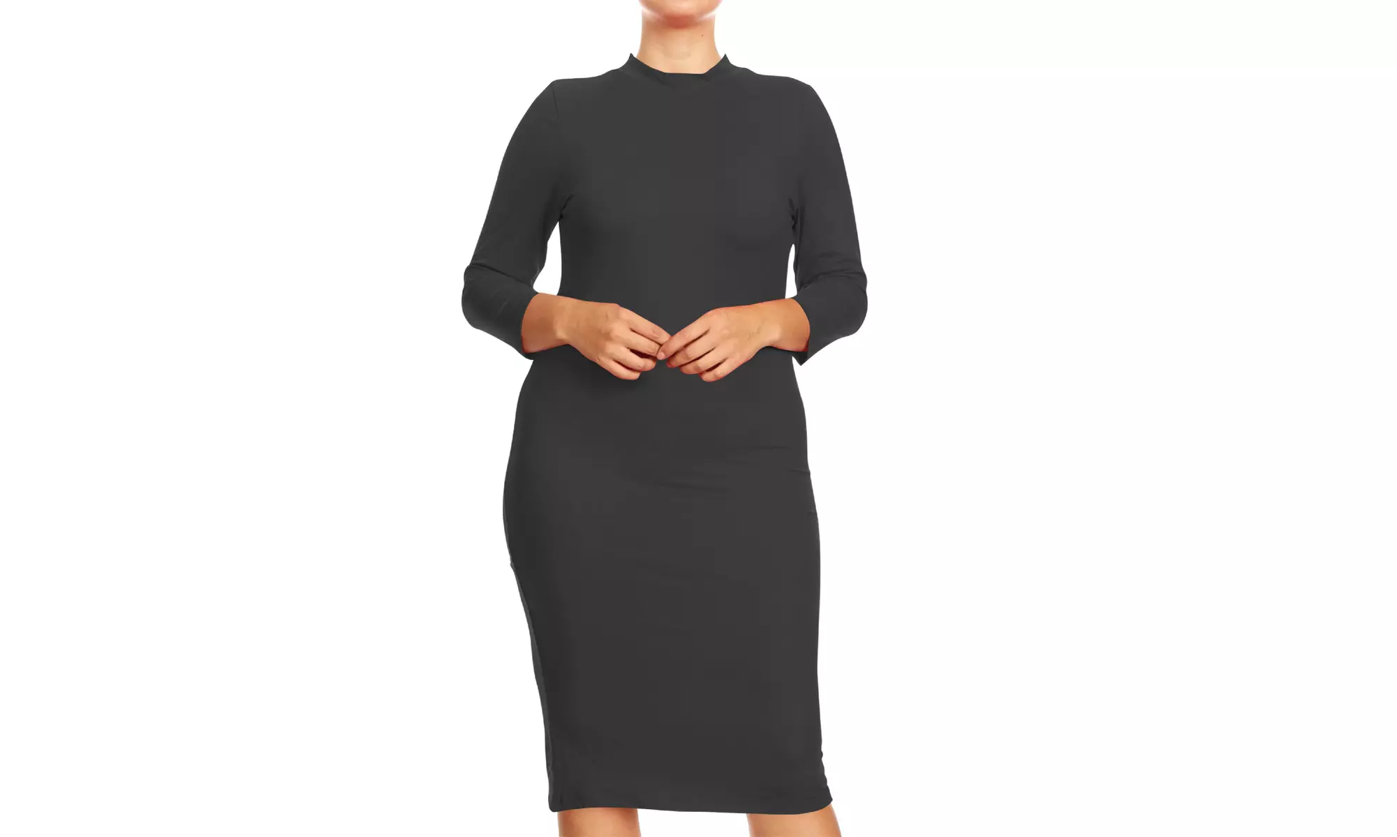 Women's Plus Size Mock Neck 3/4 Sleeves Casual Solid Bodycon Casual Mid Dress