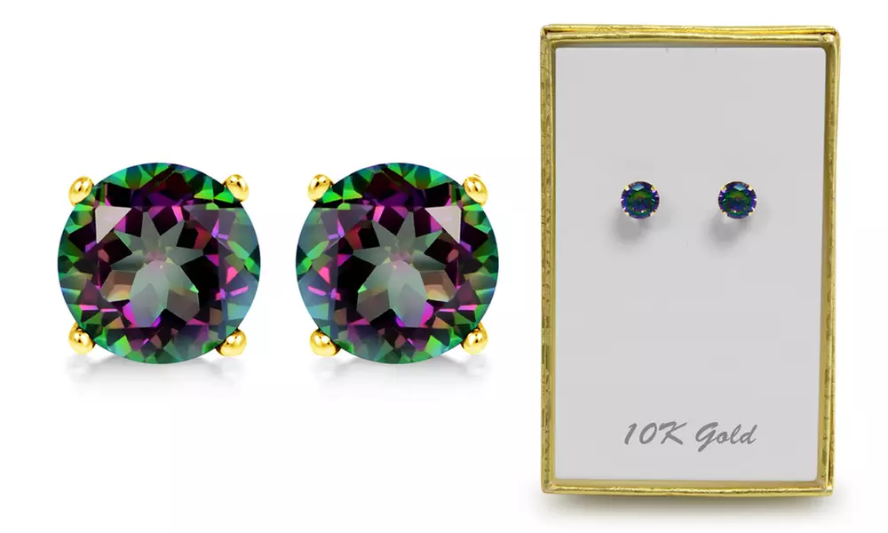Solid 10K Gold 2CTW Rainbow Topaz Stud Earrings By MUIBLU Gems - Primary Image