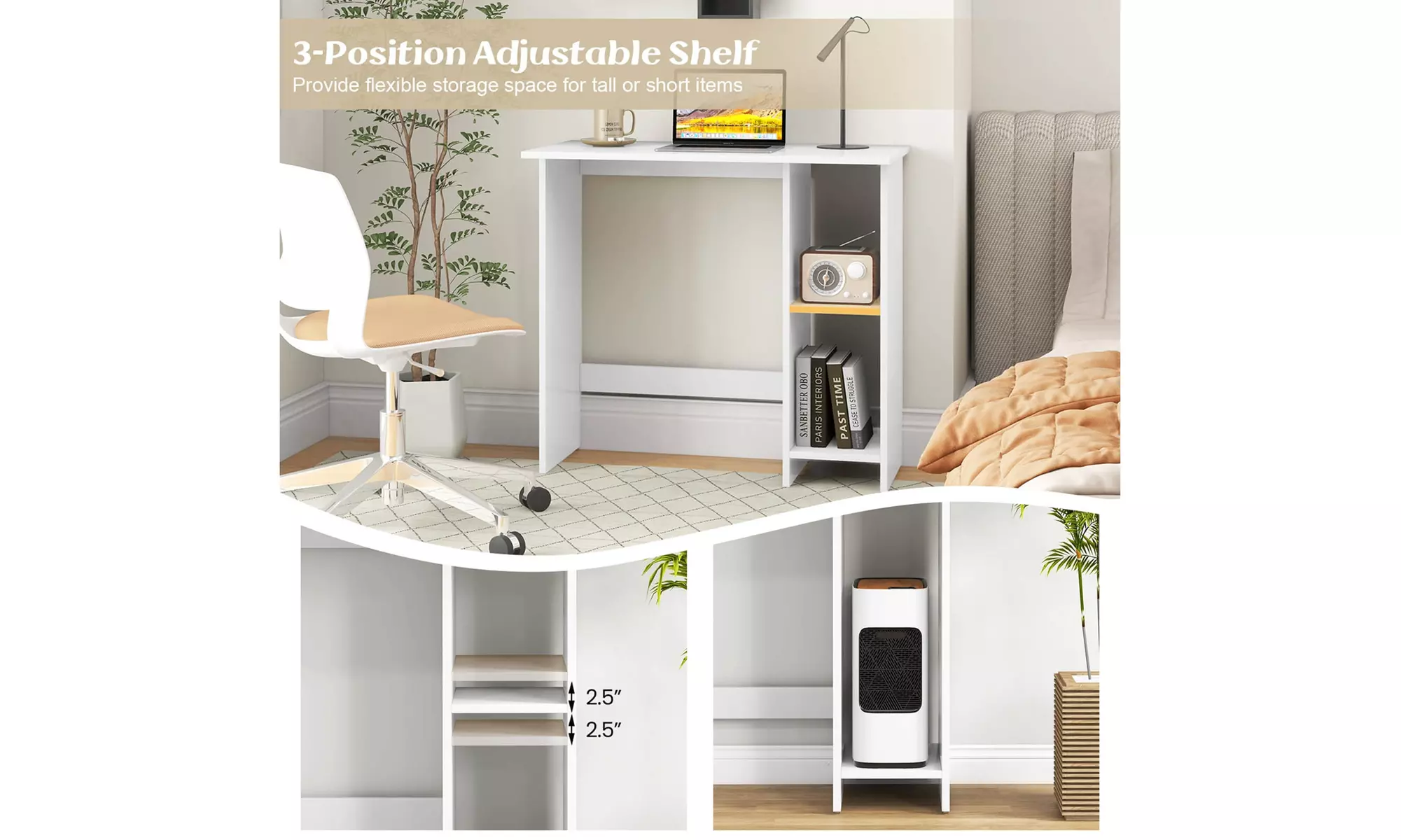 Modern Small Computer Desk with Adjustable Storage Shelf