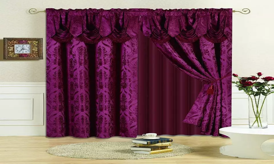 All American Collection New 4 Piece Drape Set with Attached Valance  - Primary Image