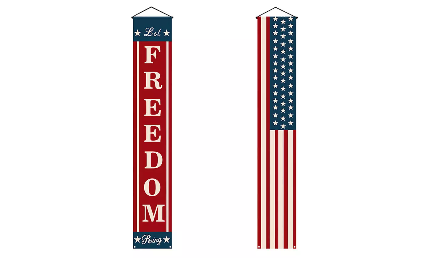Hanging Patriotic Vertical Couplet Porch Banner Decor for 4th of July