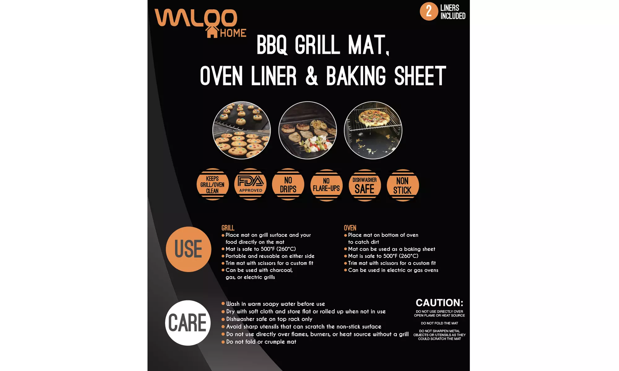  Waloo JUMBO Non-Stick BBQ Grill Mat, Oven Liner & Baking Sheet(2, 4 or 6 Pack) 