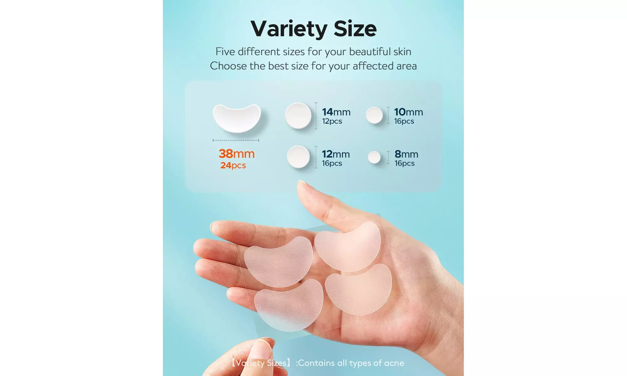LitBear Acne Pimple Patches, 5 Sizes 84 Patches for Large Zit - Primary Image