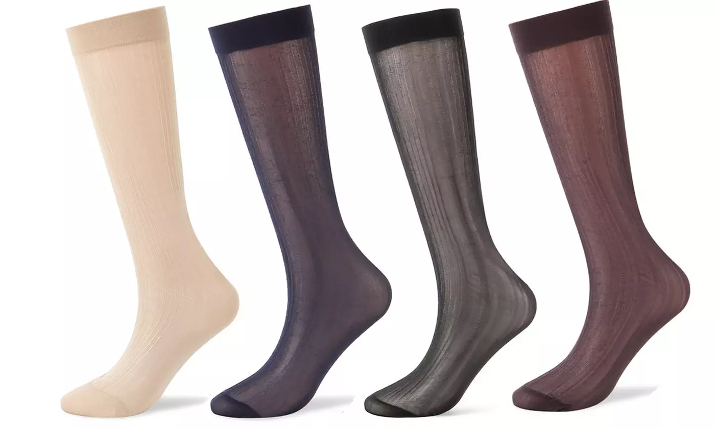 Wide Striped Sheer Dress Sock Silk High Thin Breathable Socks - Primary Image
