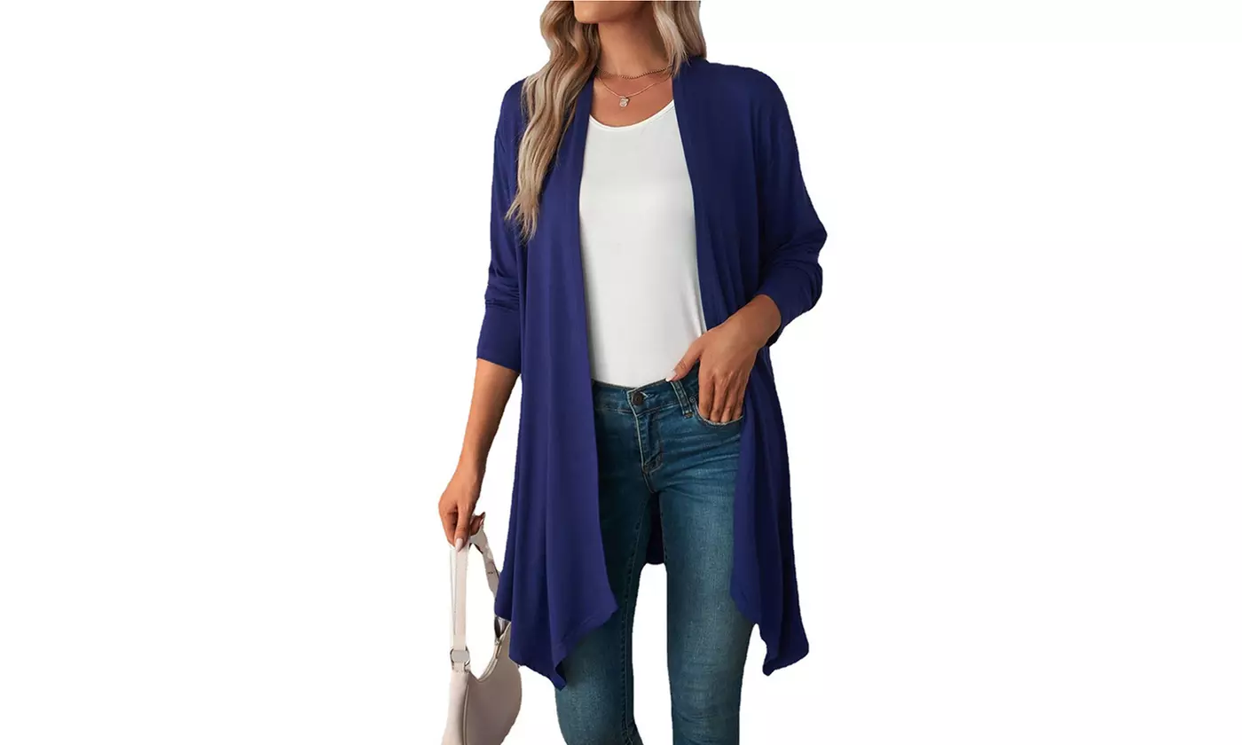 Women's Casual Long Sleeve Open Front Lightweight Drape Cardigans Sweaters