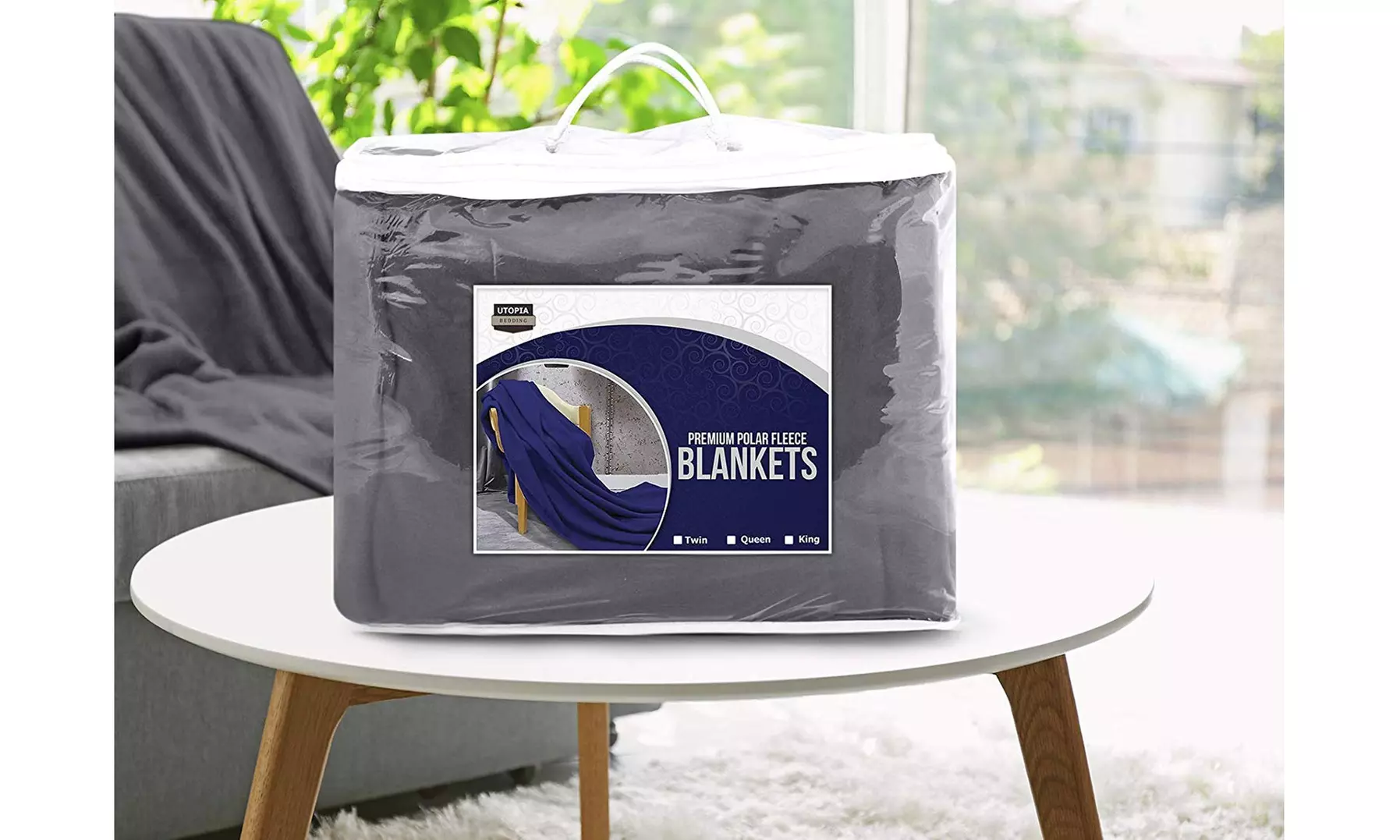 Fleece Blanket Queen Size Grey Lightweight Soft Warm - Second Medium