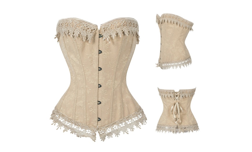Image 1: Lace Up boned Bustier Waist Trainer Corsets
